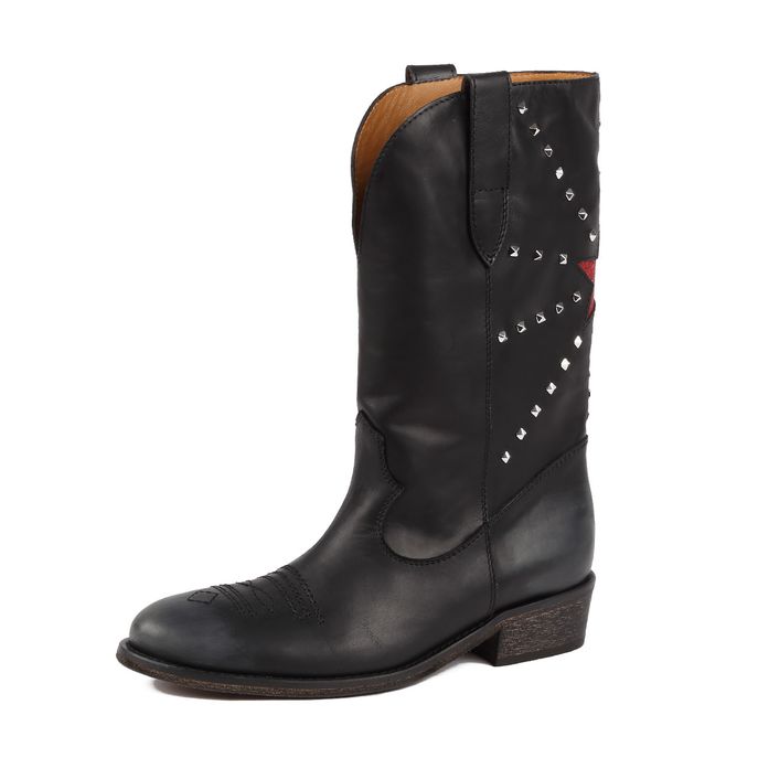 CAMPEROS IN PELLE CON BORCHIETTE E STELLA GLITTER Donna Nero Rosso