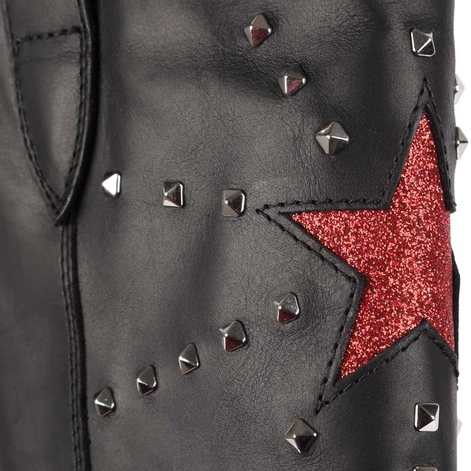 CAMPEROS IN PELLE CON BORCHIETTE E STELLA GLITTER Donna Nero Rosso