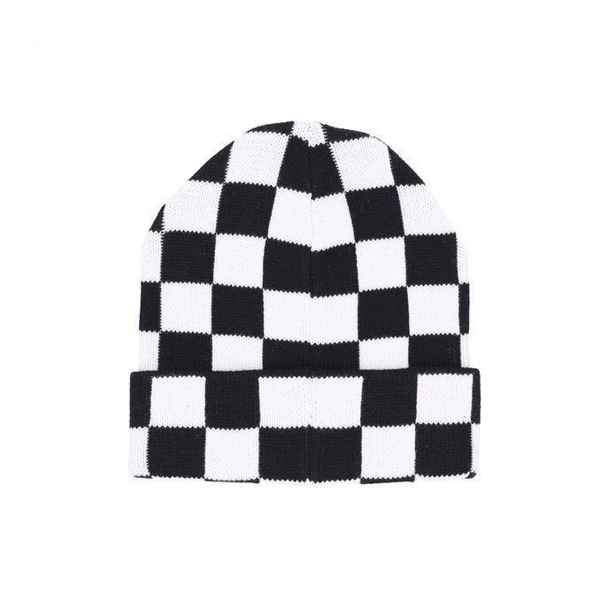 CAPPELLINO CON RISVOLTO CON SCACCHI Unisex Nero Bianco