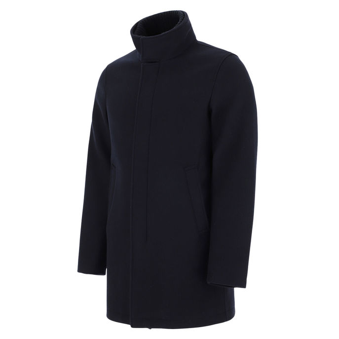 CAPPOTTO CORTO IN LANA DIAGONALE Uomo Blu Scuro