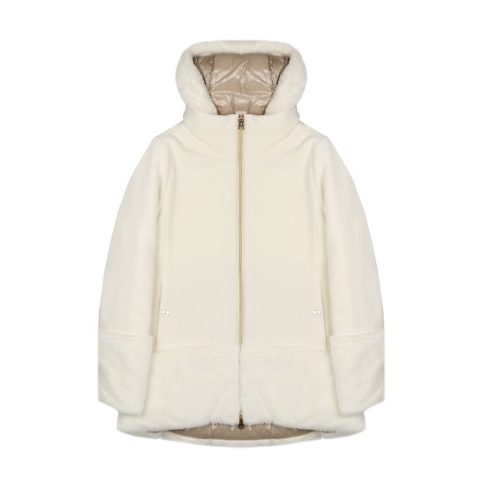 CAPPOTTO KIDS IMBOTTITO CON CAPPUCCIO E INSERTI IN PELO Bambina Panna