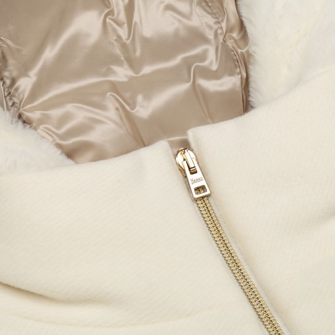 CAPPOTTO KIDS IMBOTTITO CON CAPPUCCIO E INSERTI IN PELO Bambina Panna