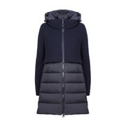 CAPPOTTO LUNGO IN PIUMA CON CAPPUCCIO E INSERTI IN LANA Donna Navy CAPPOTTO LUNGO IN PIUMA CON CAPPUCCIO E INSERTI IN LANA Donna Navy