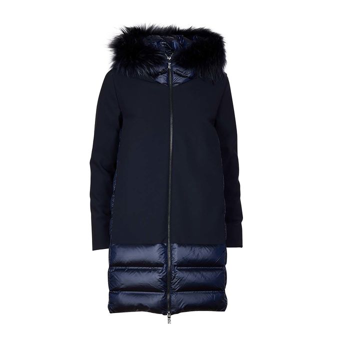 CAPPOTTO PIUMINO CON CAPPUCCIO E PELO IN NYLON Donna Blue Black