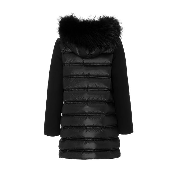 CAPPOTTO PIUMINO CON CAPPUCCIO E PELO IN NYLON Donna Nero