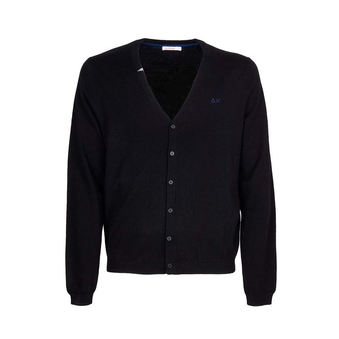 CARDIGAN CON SCOLLO A V IN LANA E COTONE Uomo Nero