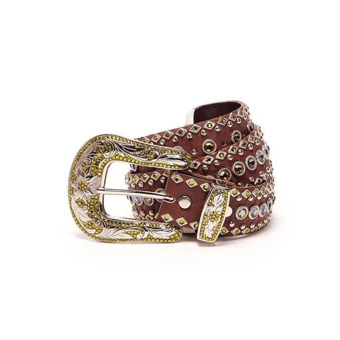 CINTURA ALTA FIBBIA GRANDE DECORATA E SWAROVSKY Donna Marrone Verde