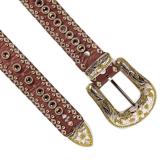 CINTURA ALTA FIBBIA GRANDE DECORATA E SWAROVSKY Donna Marrone Verde