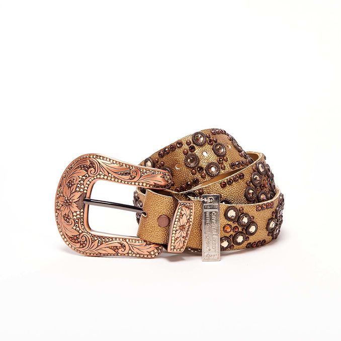CINTURA ALTA SWAROVSKY E FIBBIA GRANDE DECORATA Donna Oro Bronzo
