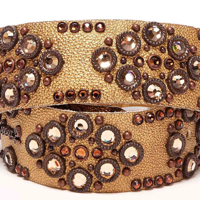 CINTURA ALTA SWAROVSKY E FIBBIA GRANDE DECORATA Donna Oro Bronzo