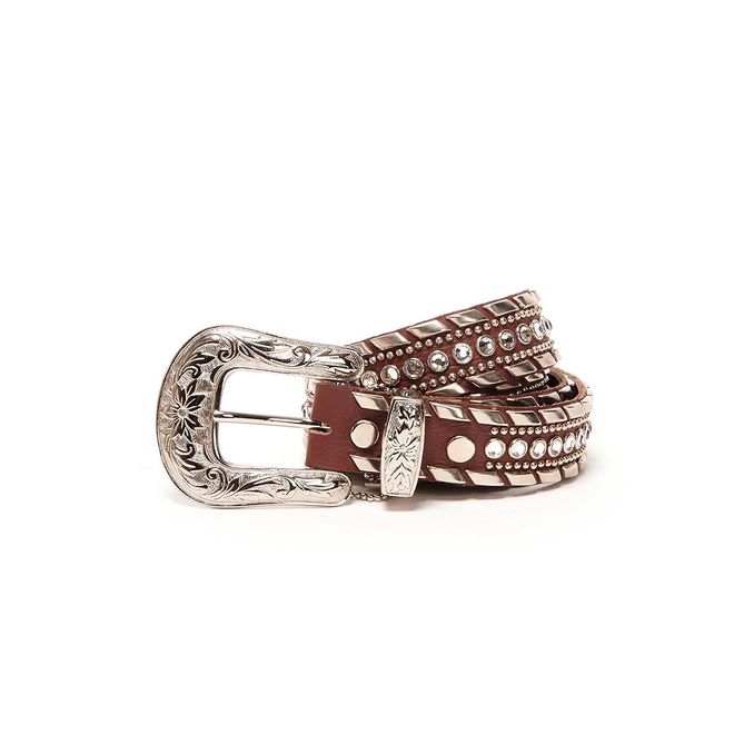 CINTURA MEDIA SWAROVSKY E BORCHIE FIBBIA DECORATA Donna Marrone Silver