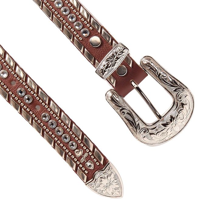 CINTURA MEDIA SWAROVSKY E BORCHIE FIBBIA DECORATA Donna Marrone Silver