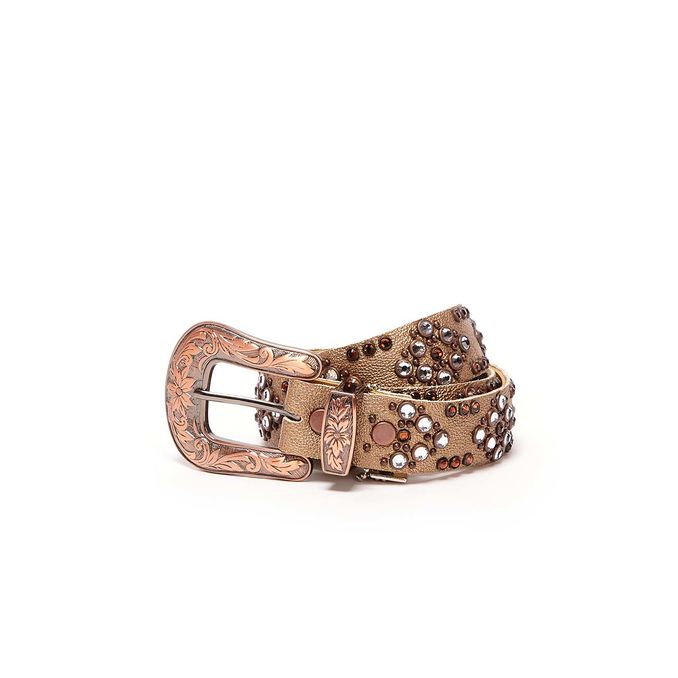 CINTURA MEDIA SWAROVSKY FIBBIA DECORATA Donna Oro Bronzo Silver