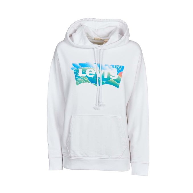 FELPA CAPPUCCIO E  TASCONE CON STAMPA CLOUD Donna Bianco