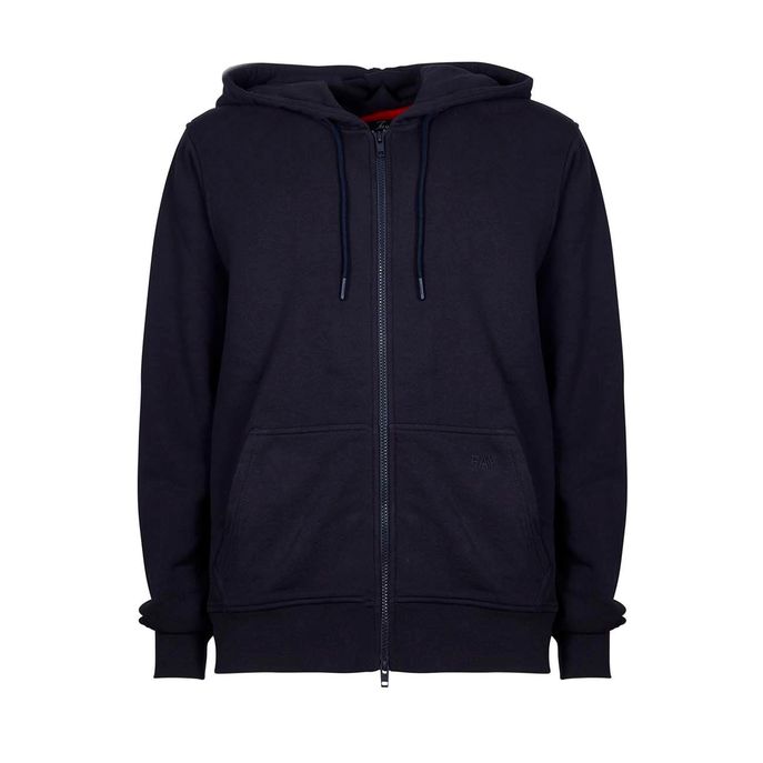 FELPA FULLZIP CON CAPPUCCIO IN COTONE GARZATO Uomo Navy