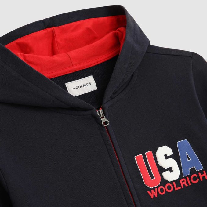 WOOLRICH FELPA FULLZIP USA CON CAPPUCCIO Bambino Classic Blue Mascheroni Store