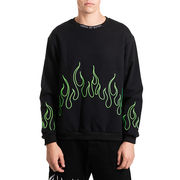 FELPA GIROCOLLO CON FIAMME RICAMATE GREEN Uomo Black FELPA GIROCOLLO CON FIAMME RICAMATE GREEN Uomo Black