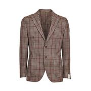 GIACCA A CHECK IN LANA Uomo Marrone Beige Rosso GIACCA A CHECK IN LANA Uomo Marrone Beige Rosso