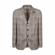 GIACCA CLASSICA IN CHECK MISTO LINO E LANA Uomo Beige azzurro moro GIACCA CLASSICA IN CHECK MISTO LINO E LANA Uomo Beige azzurro moro