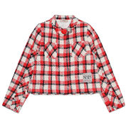 GIACCA COREANA CHECK IN TWEED Bambina Rosso Beige GIACCA COREANA CHECK IN TWEED Bambina Rosso Beige