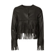 GIACCA CROP CON FRANGE Donna Nero  GIACCA CROP CON FRANGE Donna Nero