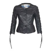 GIACCA GIROCOLLO IN PELLE CON STRINGHE LUNGO IL BRACCIO Donna Nero GIACCA GIROCOLLO IN PELLE CON STRINGHE LUNGO IL BRACCIO Donna Nero