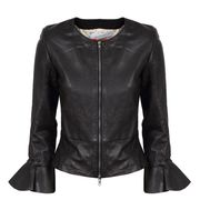 GIACCA IN PELLE FULL ZIP CON MANICA A VOLANT Donna Black GIACCA IN PELLE FULL ZIP CON MANICA A VOLANT Donna Black