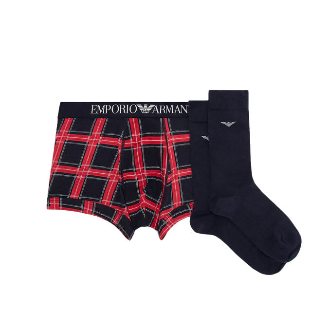 GIFT BOX BOXER TARTAN E CALZE Uomo Marine Scozzese