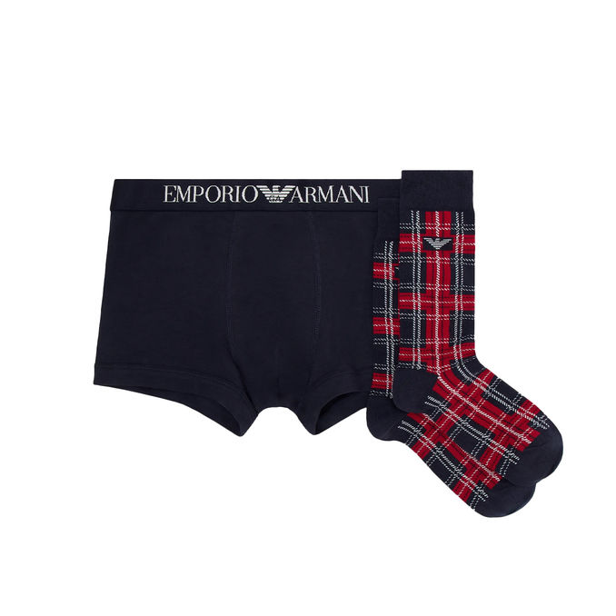 GIFT BOX BOXER TARTAN E CALZE Uomo Marine Scozzese