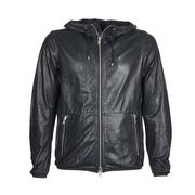 GIUBBINO FULL ZIP CON CAPPUCCIO IN PELLE TRAFORATA Uomo Nero GIUBBINO FULL ZIP CON CAPPUCCIO IN PELLE TRAFORATA Uomo Nero