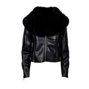 GIUBBINO LAURE IN ECOPELLE CON COLLO EFFETTO VISONE Donna Nero GIUBBINO LAURE IN ECOPELLE CON COLLO EFFETTO VISONE Donna Nero