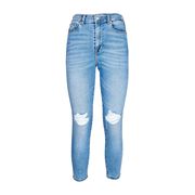 JEANS A VITA ALTA CON STRAPPI Donna Denim medio JEANS A VITA ALTA CON STRAPPI Donna Denim medio
