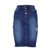 LONGUETTE IN JEANS A VITA ALTA CON STRAPPI Donna Denim medio LONGUETTE IN JEANS A VITA ALTA CON STRAPPI Donna Denim medio