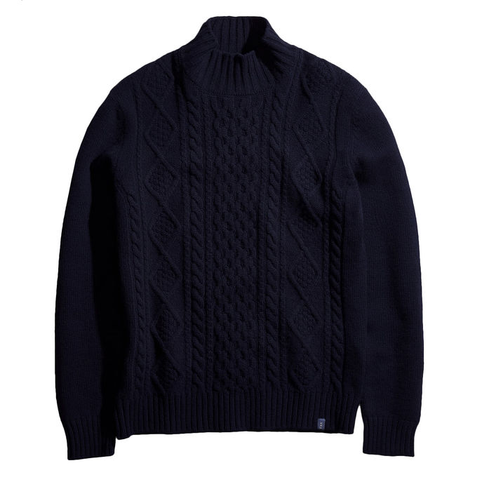 LUPETTO IN LANA A TRECCIA Uomo Blu Navy