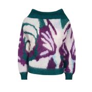 MAGLIA ALLORO INTARSIATA Donna Verde Bianco Viola MAGLIA ALLORO INTARSIATA Donna Verde Bianco Viola