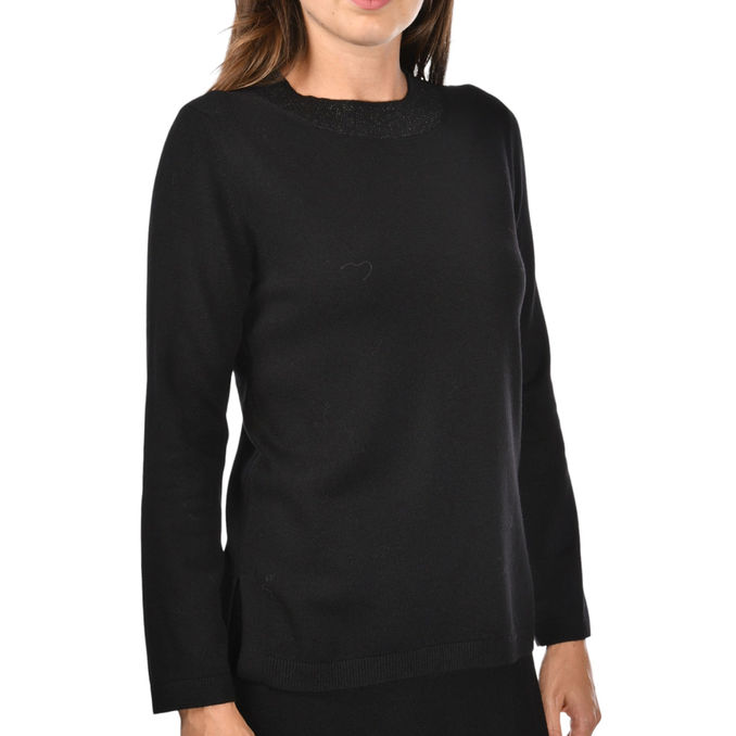 MAGLIA IN LUREX CON SPACCHI IN LANA Donna Nero
