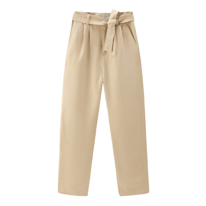 PANTALONE IN MISTO VISCOSA E LINO Donna Feather Beige