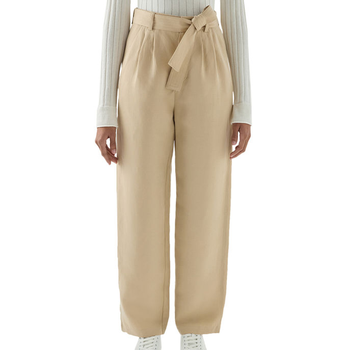 PANTALONE IN MISTO VISCOSA E LINO Donna Feather Beige