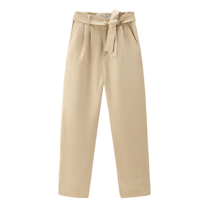 PANTALONE IN MISTO VISCOSA E LINO Donna Feather Beige