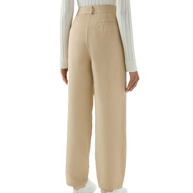 PANTALONE IN MISTO VISCOSA E LINO Donna Feather Beige
