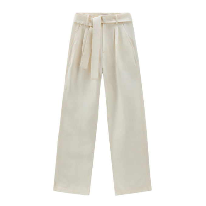 PANTALONE IN MISTO VISCOSA E LINO Donna Plaster White
