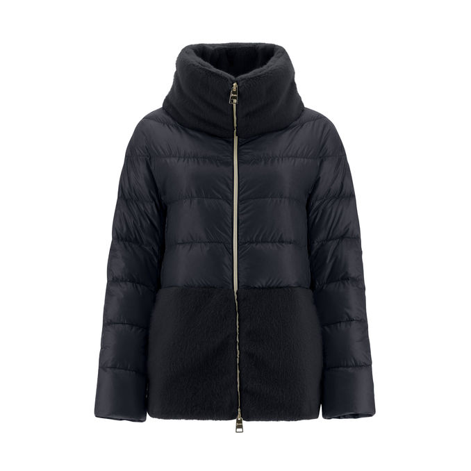 PIUMINO CORTO ZIP COLLO E FONDO IN PELLICCIA Donna Nero