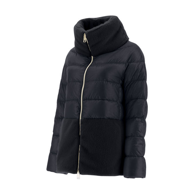 PIUMINO CORTO ZIP COLLO E FONDO IN PELLICCIA Donna Nero