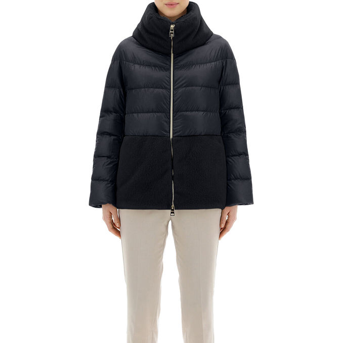 PIUMINO CORTO ZIP COLLO E FONDO IN PELLICCIA Donna Nero