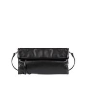 POCHETTE CHERRY CON PIEGA IN PELLE LAME' E TRACOLLA Donna Nero POCHETTE CHERRY CON PIEGA IN PELLE LAME' E TRACOLLA Donna Nero