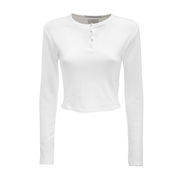 PULL BADGE WAFFLE HENLEY Donna Bright White PULL BADGE WAFFLE HENLEY Donna Bright White