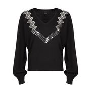 PULL CON SCOLLO A V E SPECCHIETTI Donna Nero PULL CON SCOLLO A V E SPECCHIETTI Donna Nero