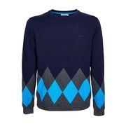PULL GIROCOLLO A ROMBI IN MISTO LANA E COTONE Uomo Navy Blue PULL GIROCOLLO A ROMBI IN MISTO LANA E COTONE Uomo Navy Blue