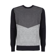 PULL GIROCOLLO TRICOLORE IN COTONE LANA E CASHMERE Uomo Blu antracite grigio PULL GIROCOLLO TRICOLORE IN COTONE LANA E CASHMERE Uomo Blu antracite grigio