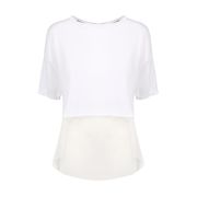 PULL IN COTONE CON MANICA CORTA E BALZA IN VOILE DI SETA Donna Bianco PULL IN COTONE CON MANICA CORTA E BALZA IN VOILE DI SETA Donna Bianco